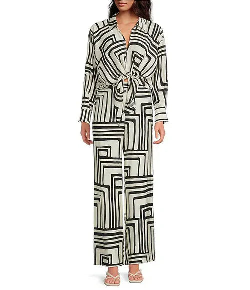 Rue Geometric Print Flat Front Wide Leg Coordinating Pants