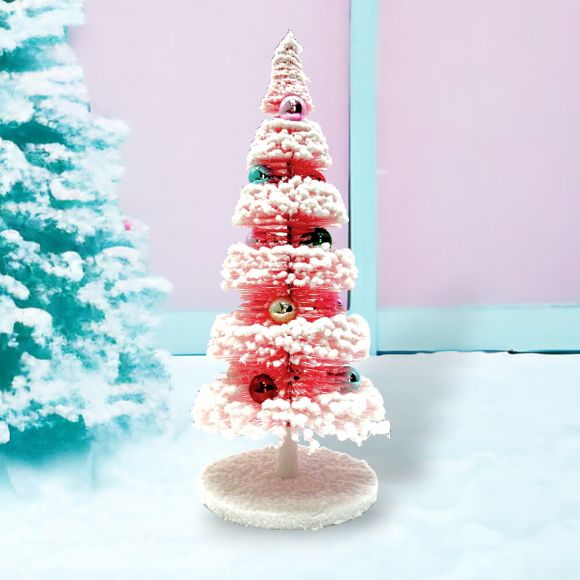 13in Pink Layered Sisal Tree w/Balls