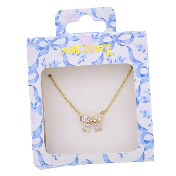 Kids Gold Rolo Chain Necklace with Clear Crystal Bow