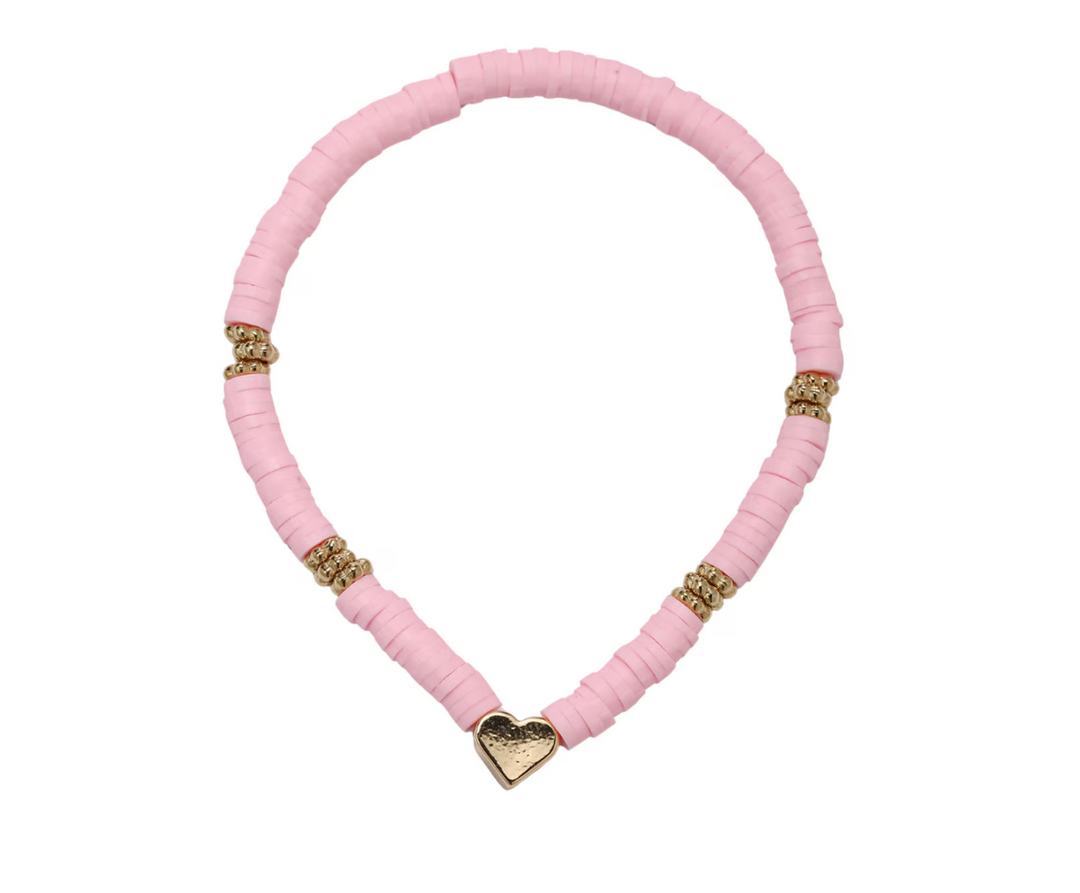 Kids Light Pink Rubber Disk Beaded Bracelet