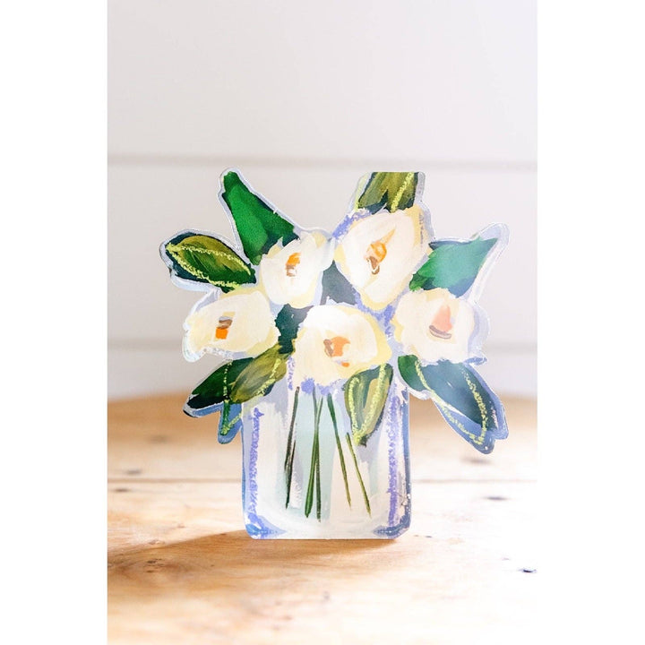 Lauren Dunn White Floral Bloom Acrylic Block, Large