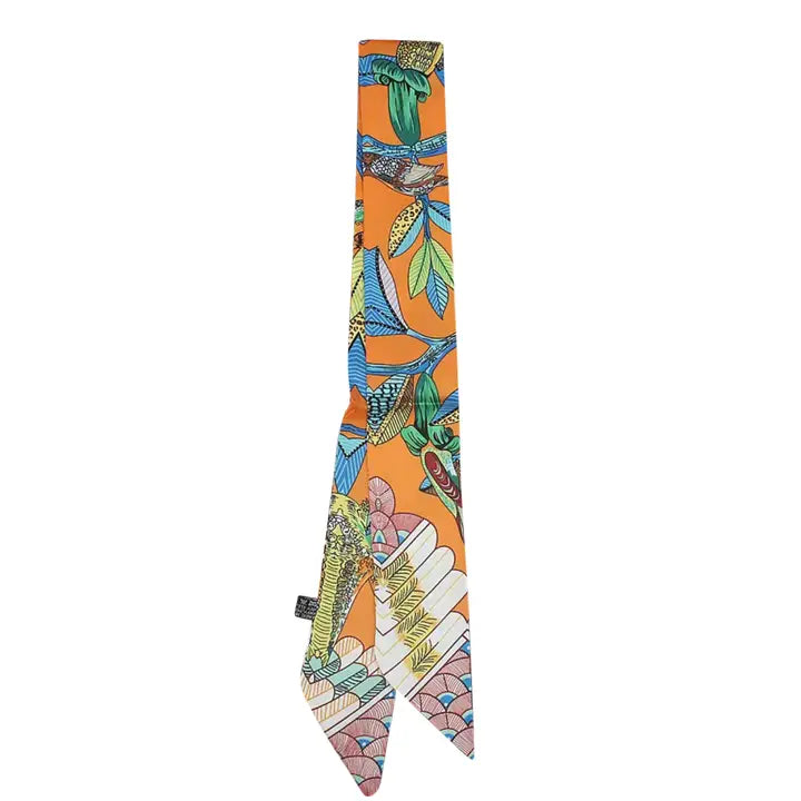 Knotted Orange Print Scarf Necklace M