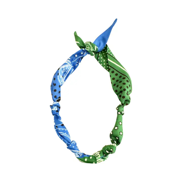 Knotted Carley Blue and Green Bandana Scarf Necklace