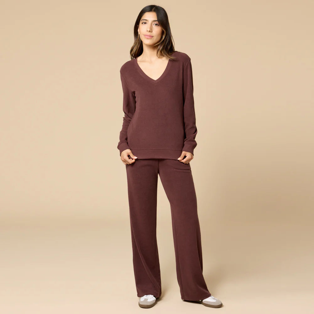 Vintage Velvet V-Neck with Wide Leg Pant