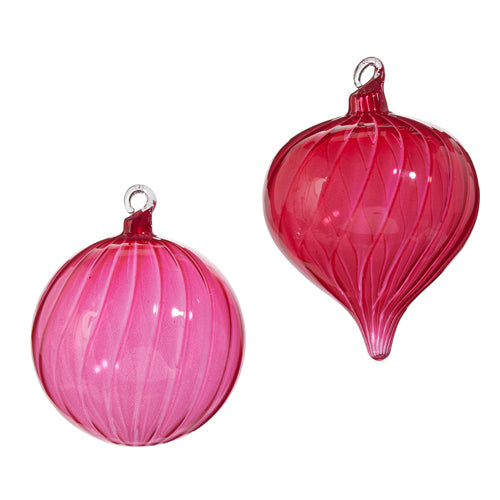 4" Fuschia Blown Glass Ornament