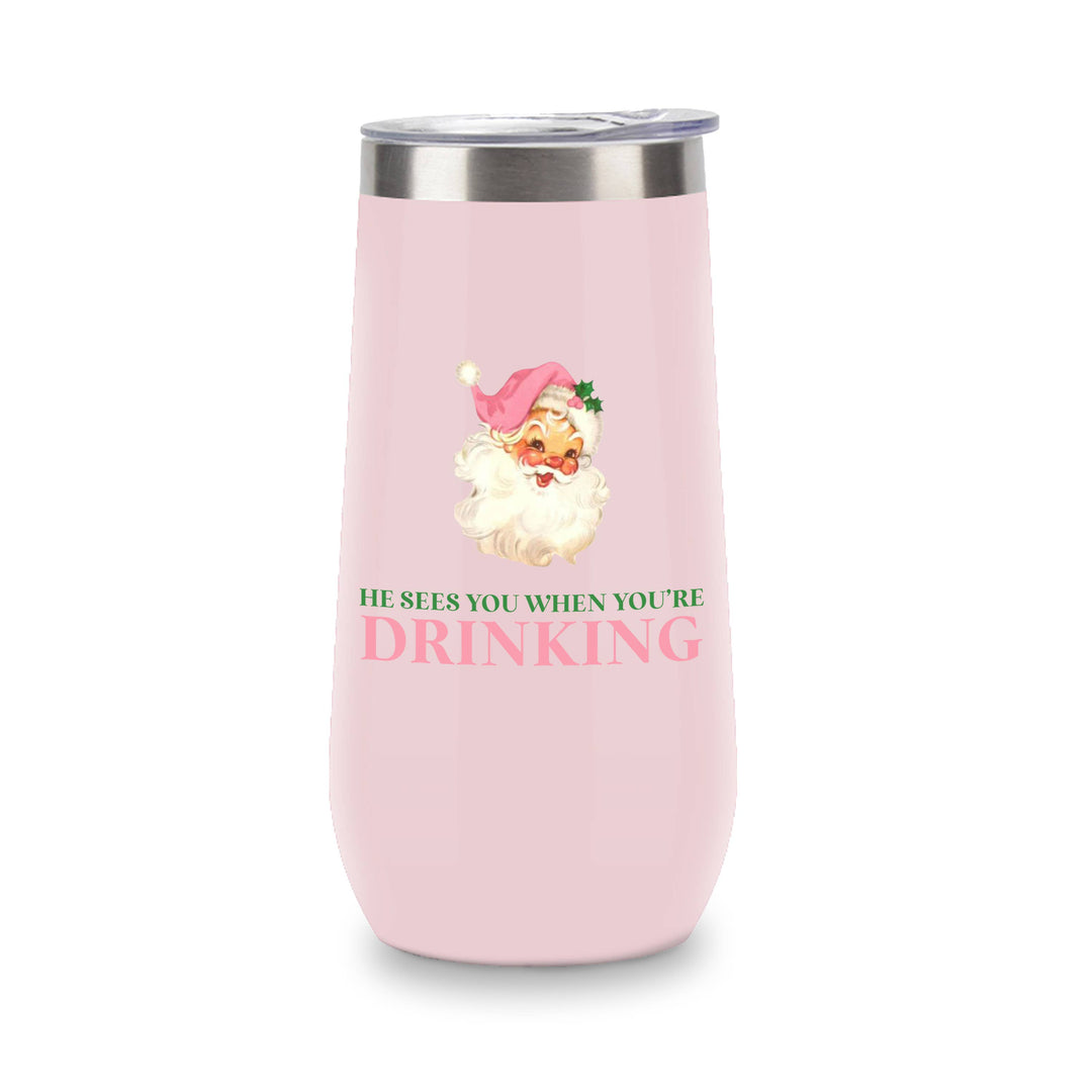 Insulated Champagne Tumbler-He Sees You When You're Drinking