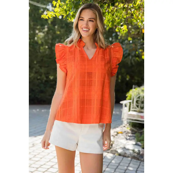 Flutter Sleeve Gingham Orange Top – Glow