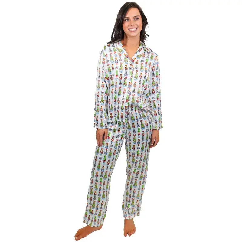 Festive Nutcracker Silky Satin Pajama Long Sleeve Set