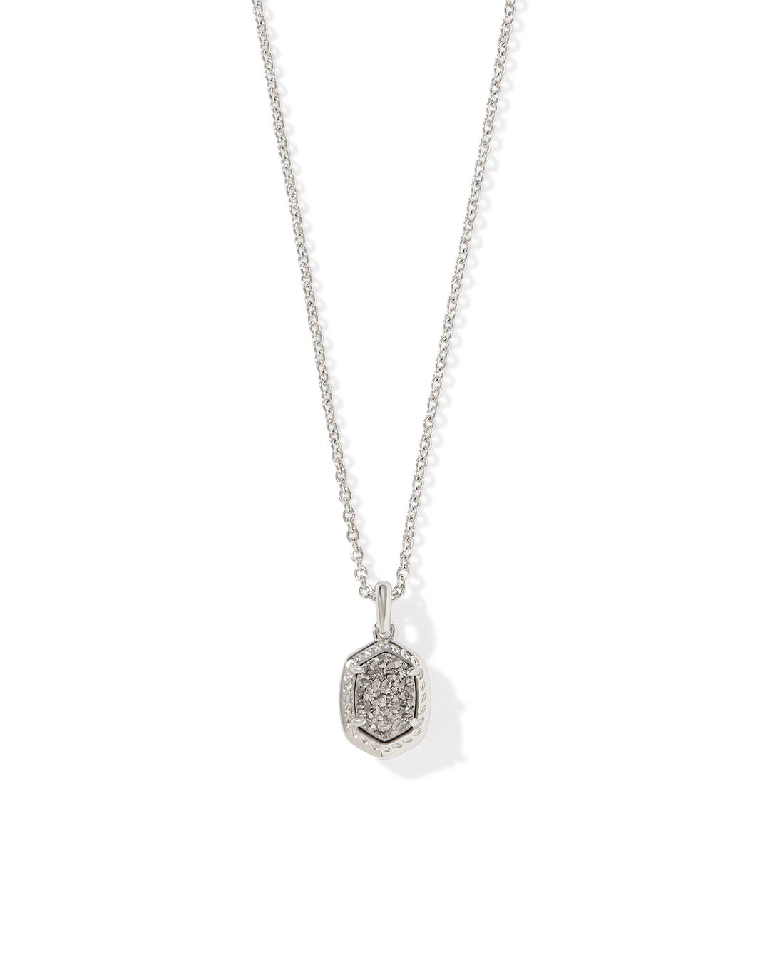 Kendra Scott Daphne Framed Short Pendant Necklace Silver Platinum Drusy