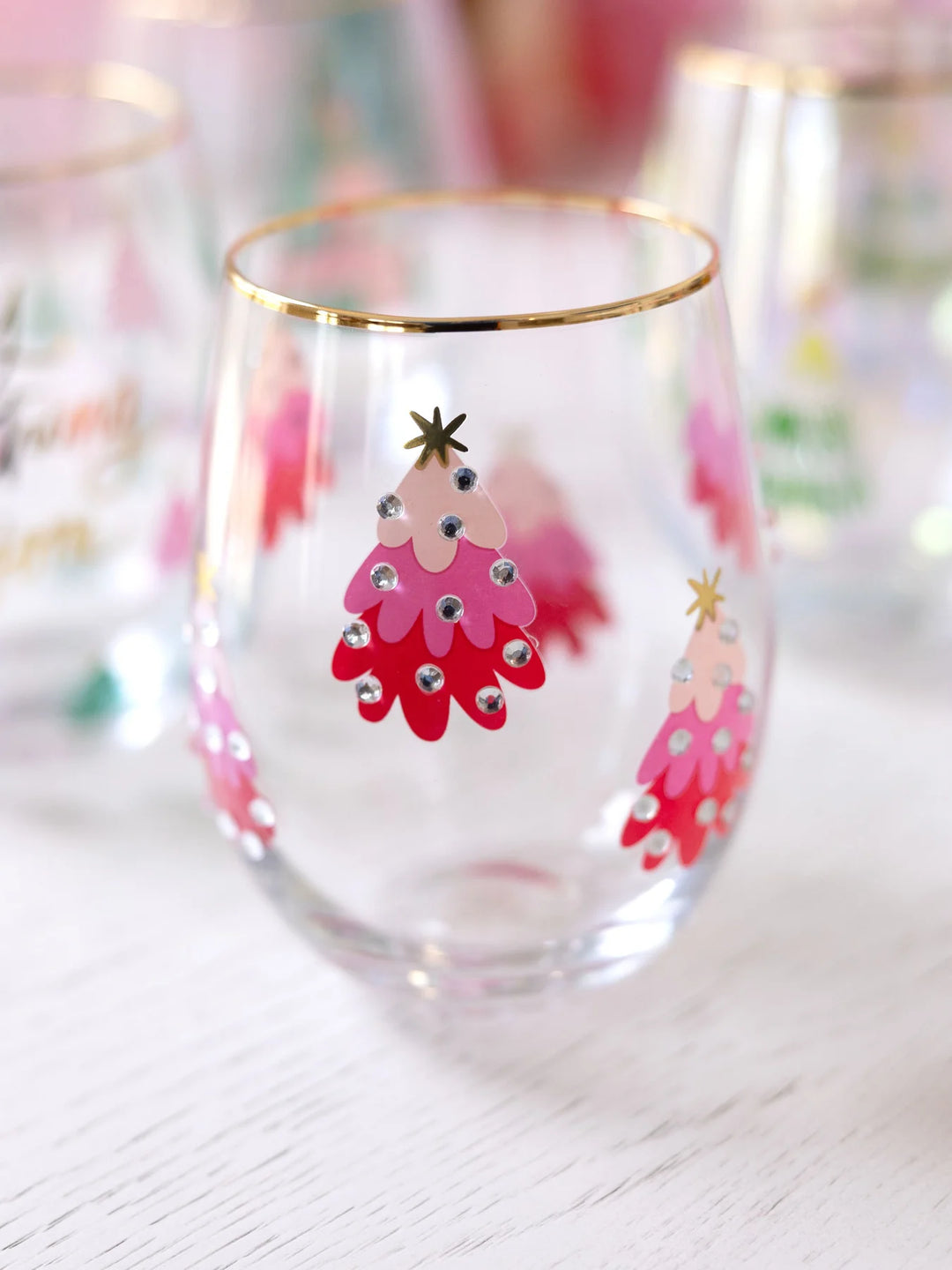 Stemless Wine Glass | Pink Trees