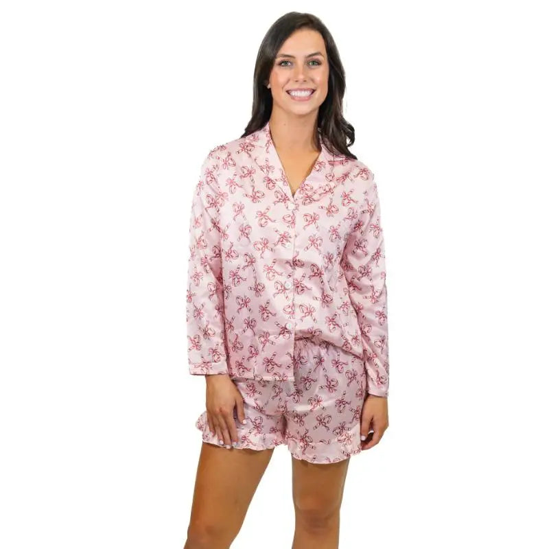 Christmas Candy Silky Satin Pajama Long Sleeve Short Set