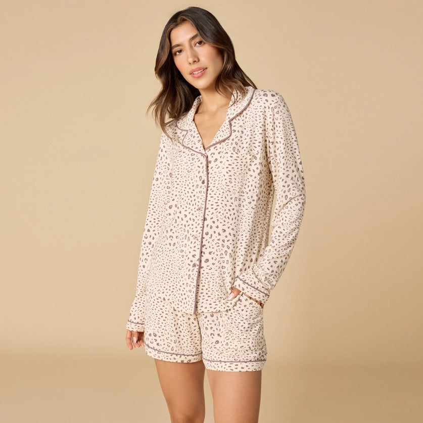 Aria Sleep Soft Slim Notch Long Sleeve Short Set
