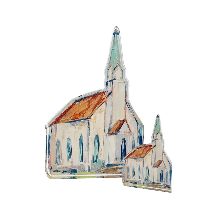 Large Church with Red Roof Acrylic Block Large Size