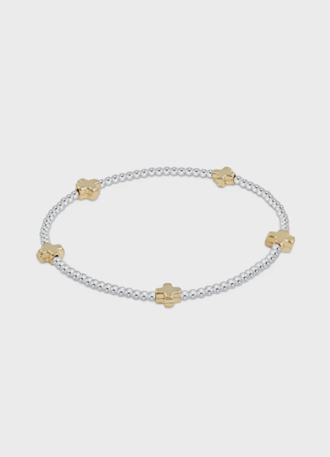 Enewton Signature Cross Small Mixed Metal Pattern 2mm Bead Bracelet