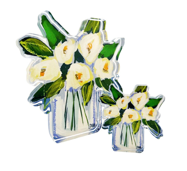 Lauren Dunn White Floral Bloom Acrylic Block, Large