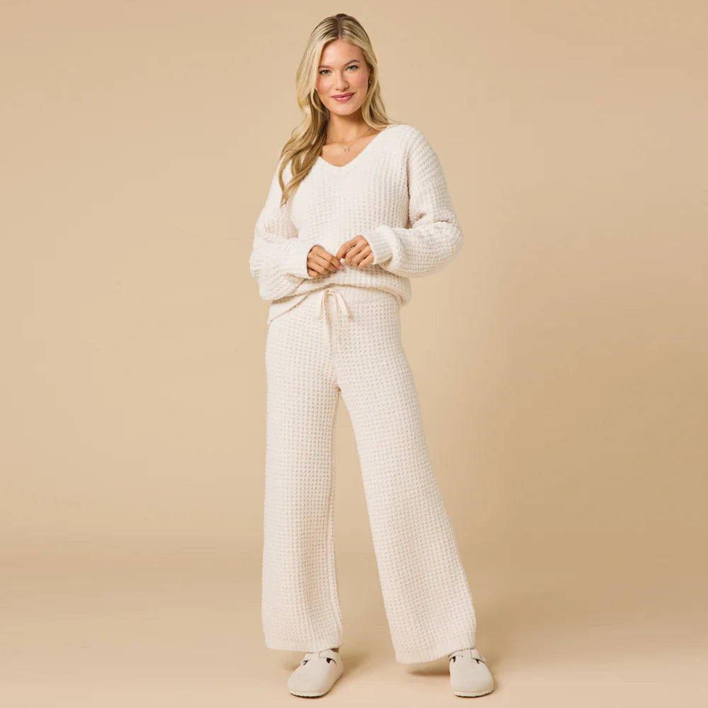 Waffle Marshmallow V-Neck Luxe Lounge Set