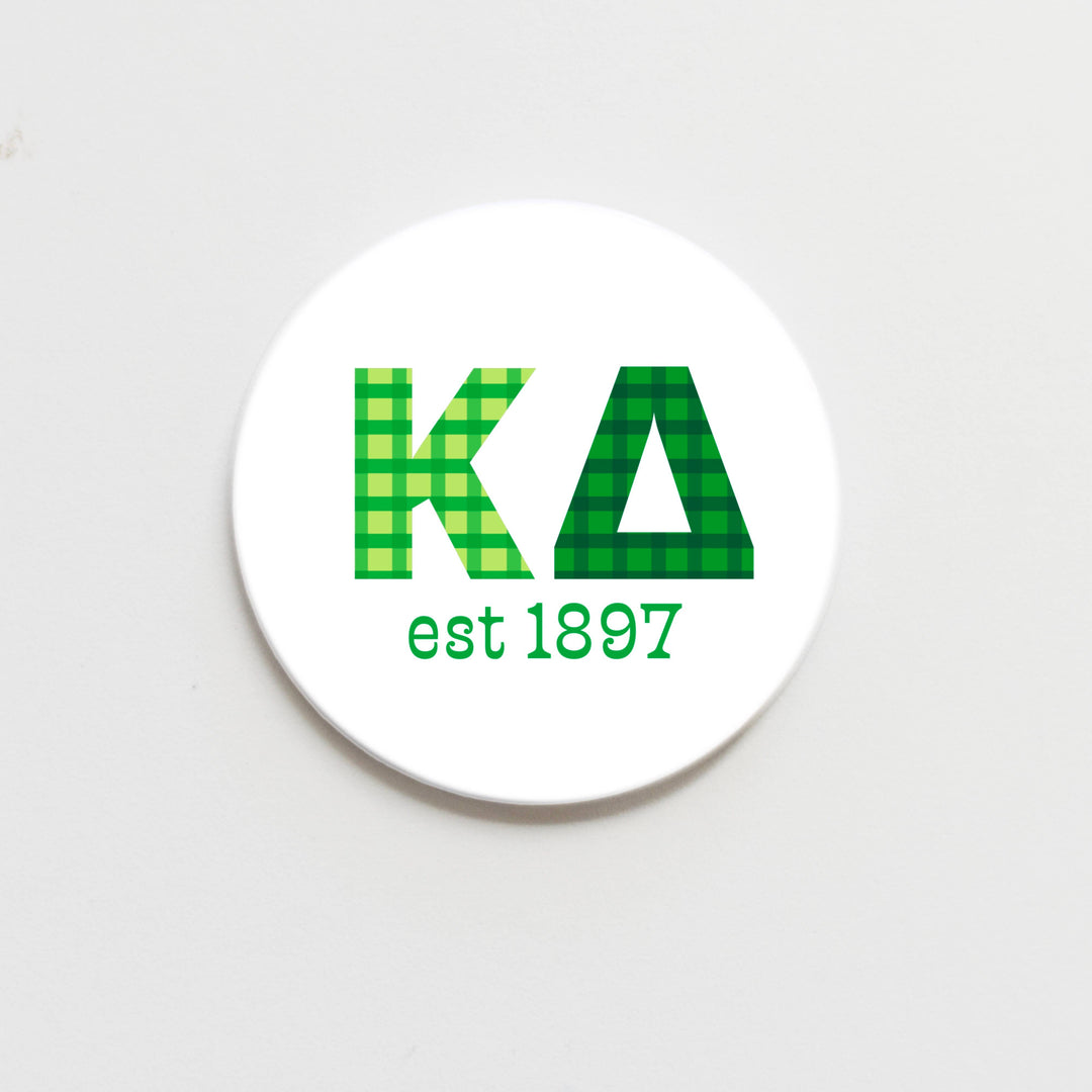 Good Vibez Collegiate - Kappa Delta Gingham Letter Button- 2.25 inch