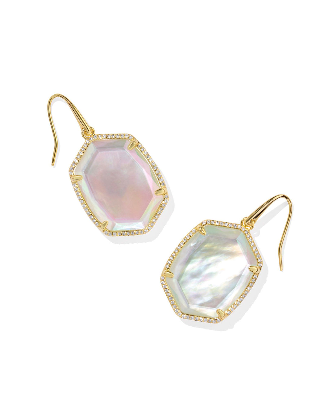 Kendra Scott Daphne Pave Frame Drop Earrings Gold Iridescent Ivory Illusion