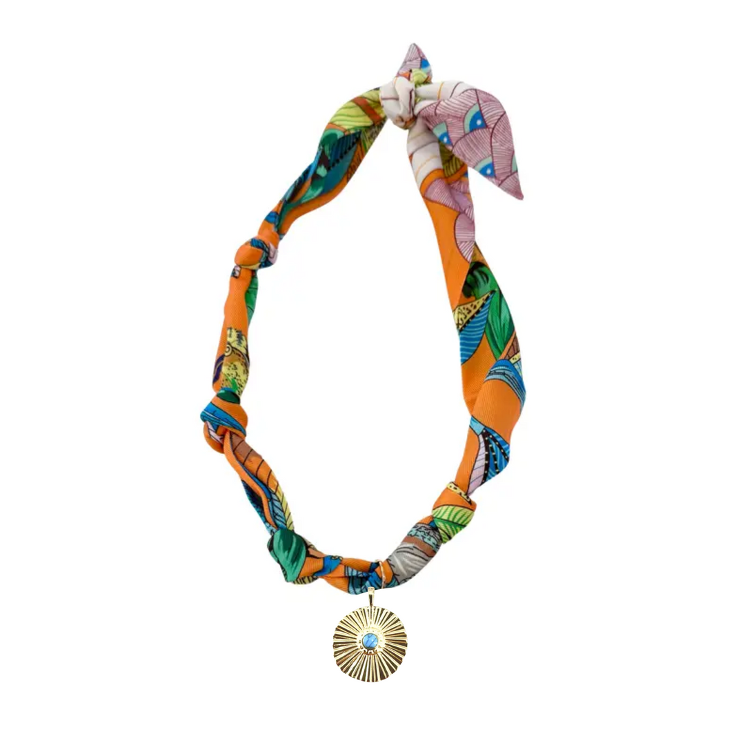Scarf M Necklace with Turquoise Coin Charm