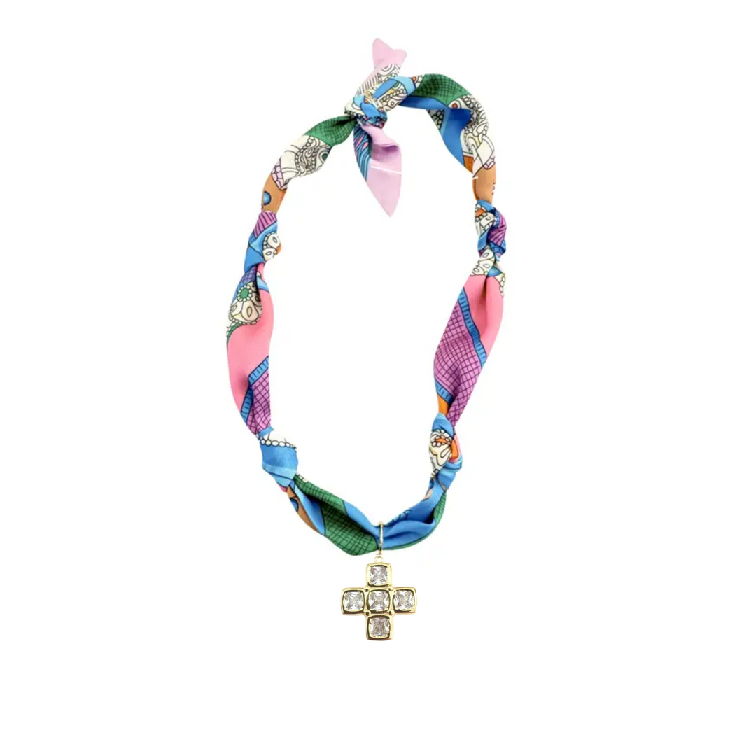 Scarf B Necklace with Block Cross Charm