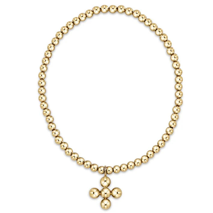 Extends Classic Gold 3mm Bead Bracelet- Classic Beaded Signature Cross Gold Charm 4mm Bead