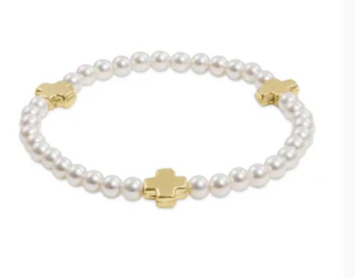 Enewton Extends Signature Cross Pearl 4mm Gold Bracelet