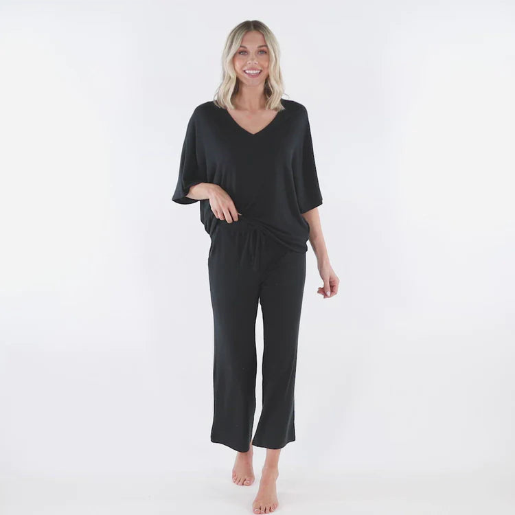Softies Dream Relaxed V-neck with Capri Lounge Set in Black