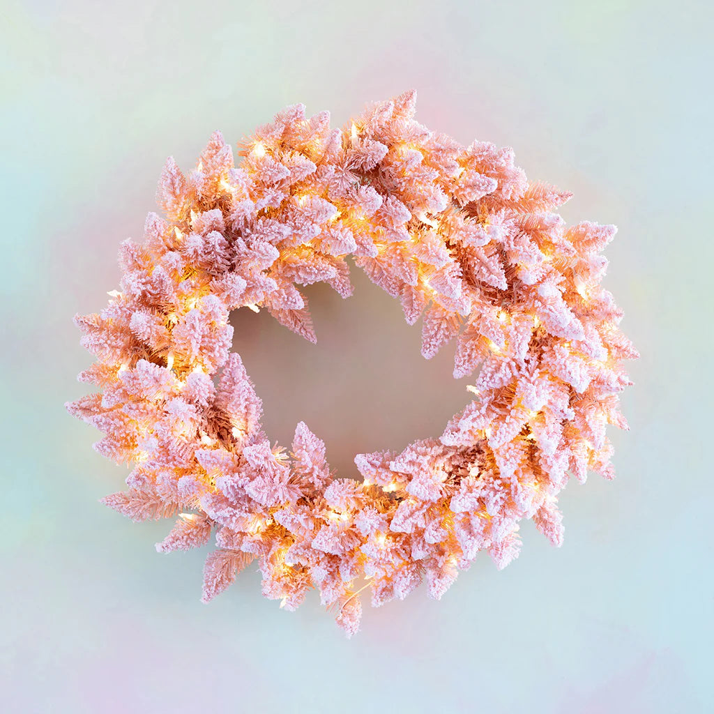 Plush Brush Pink Flocked Wreath
