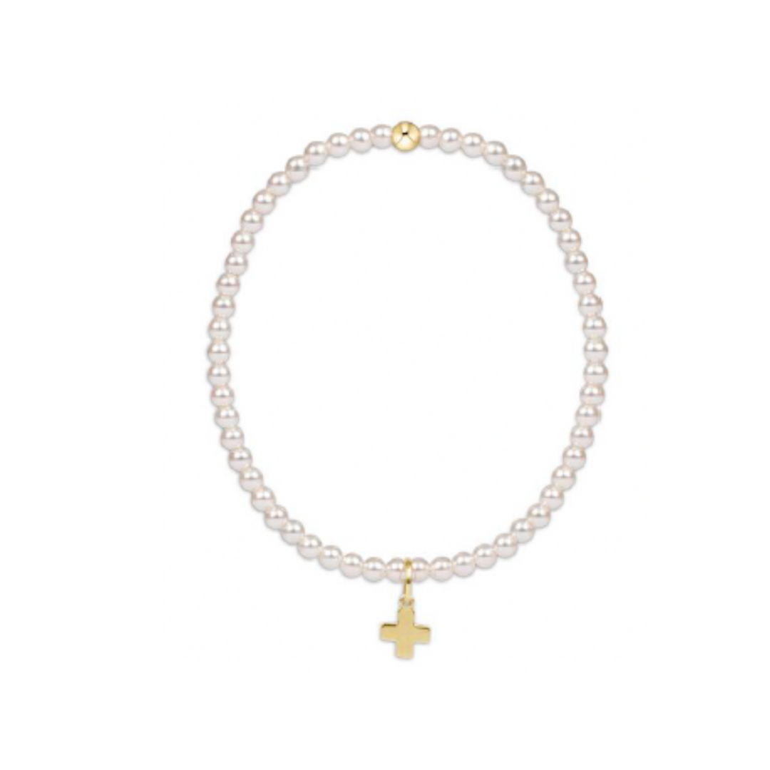 Enewton Extend Classic Pearl 3MM Bead Bracelet-Signature Cross Gold Charm