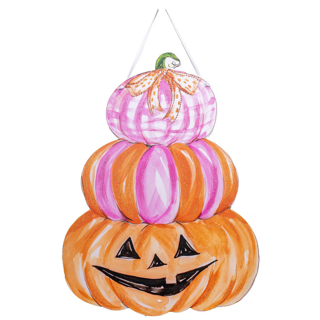 Pink Pumpkin Stack PVC Door Hanger