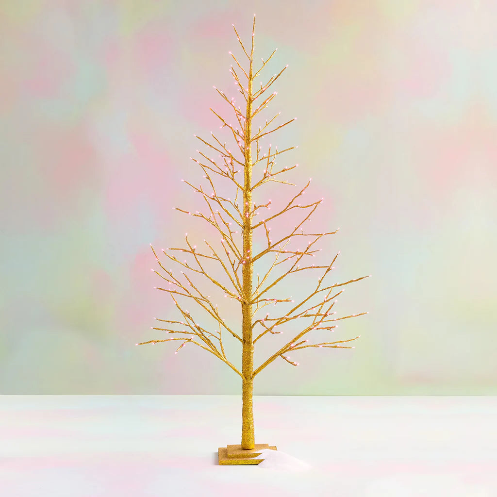 Large Gold Tree with Pink Lights