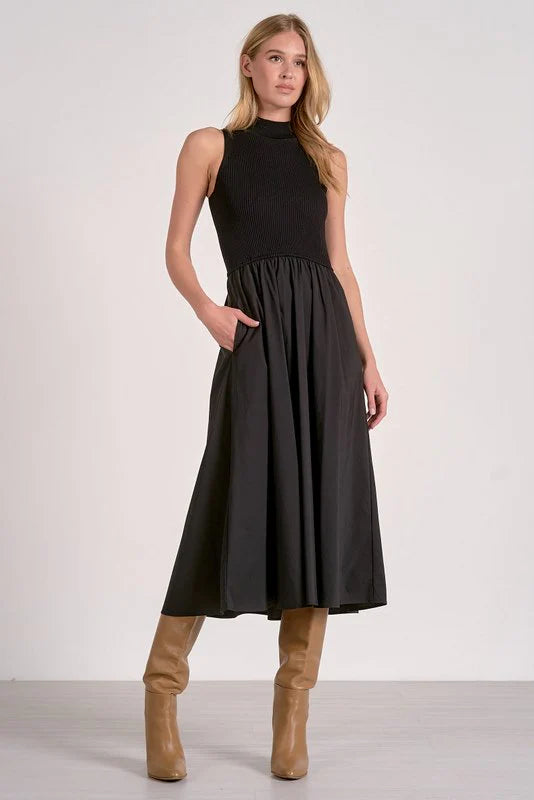 Elsie Mock Neck Sleeveless Dress - Black