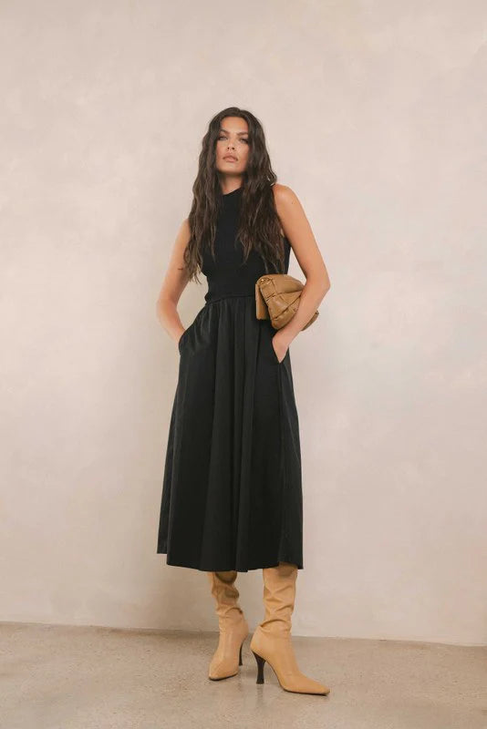 Elsie Mock Neck Sleeveless Dress - Black
