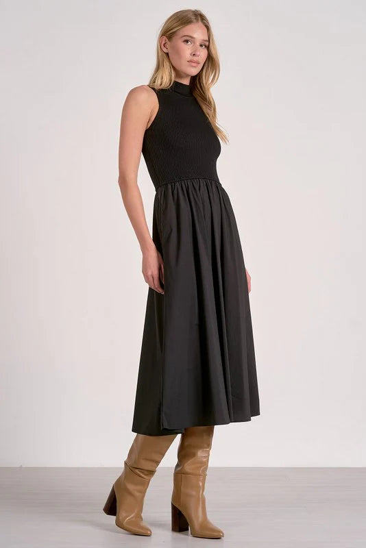 Elsie Mock Neck Sleeveless Dress - Black