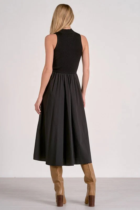 Elsie Mock Neck Sleeveless Dress - Black