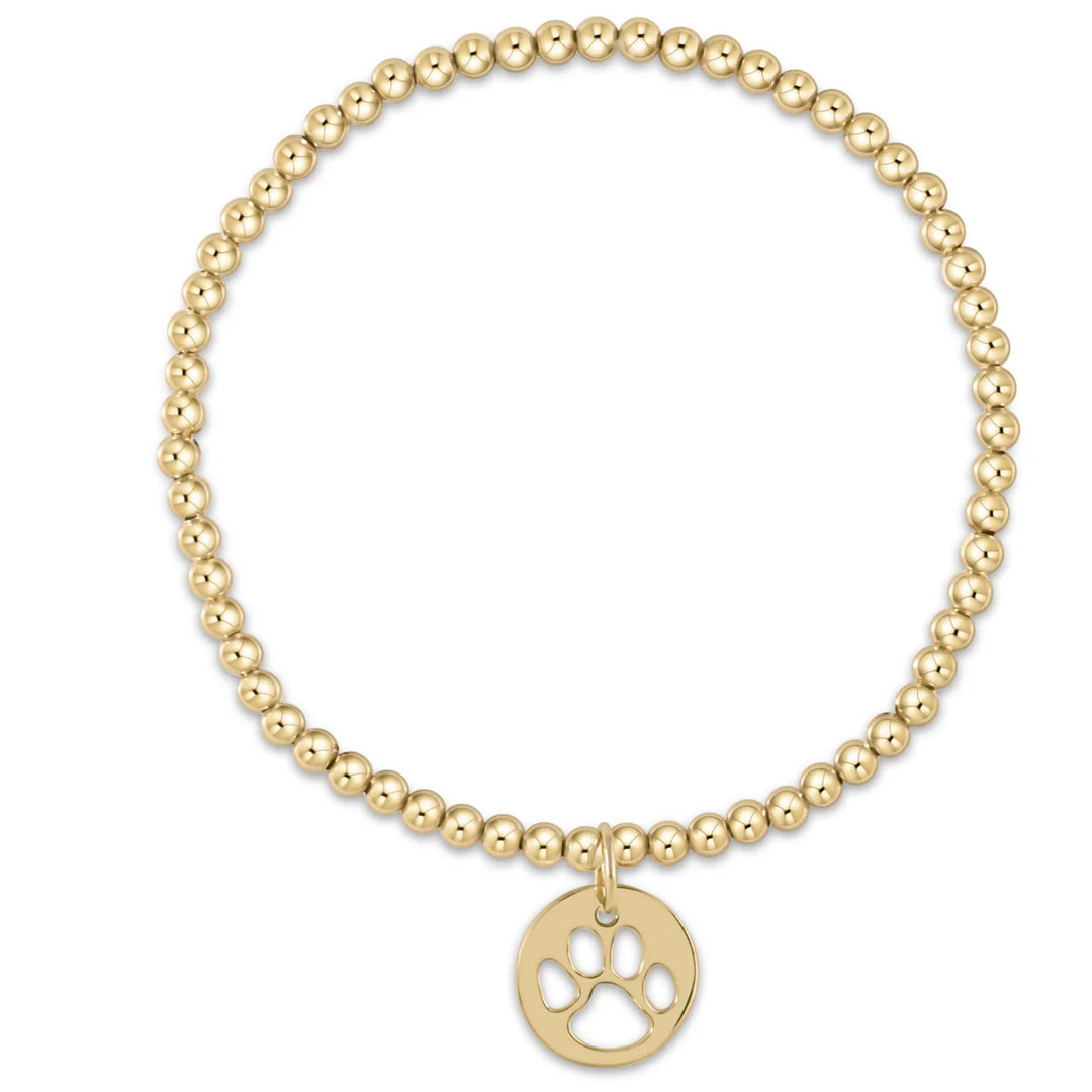 Extends Classic Gold 3mm Bead Bracelet- Paw Print Gold Disc