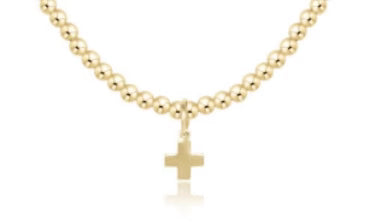 15" CHOKER CLASSIC GOLD 3MM BEAD - SIGNATURE CROSS GOLD CHARM