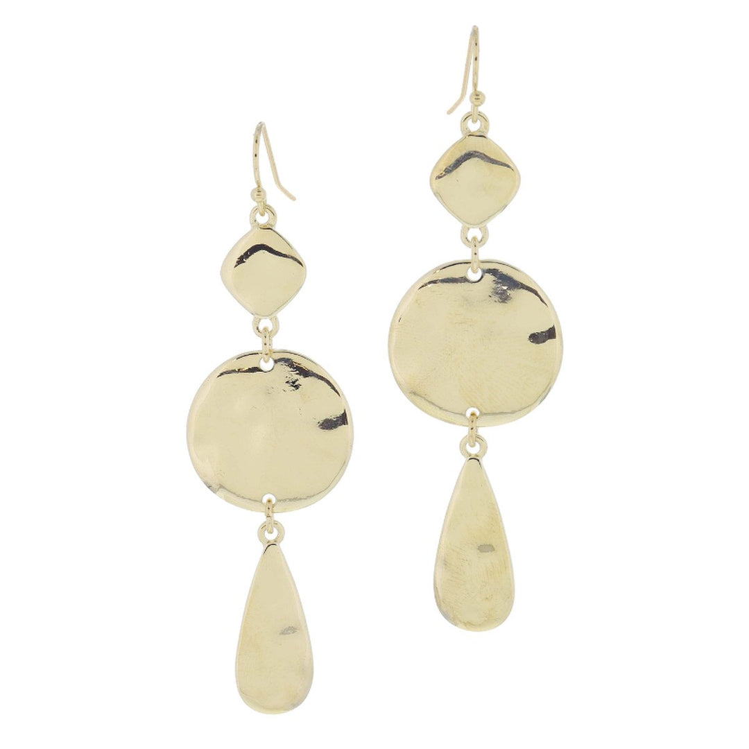 Gold Stacked Hammered Rounded Diamond, Circle, Teardrop Earrings