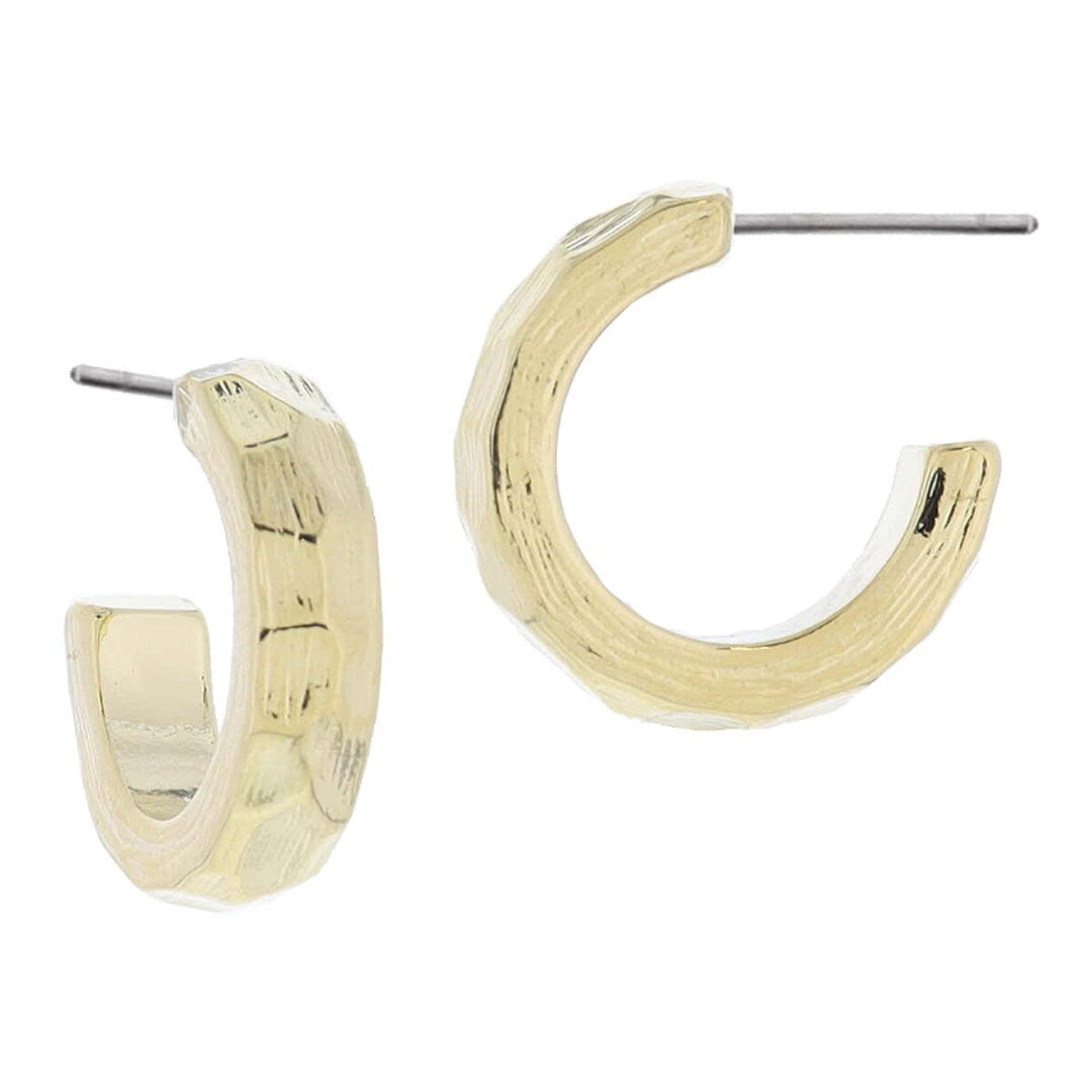 Gold Brushed Texture and Hammered Hoop Earrings