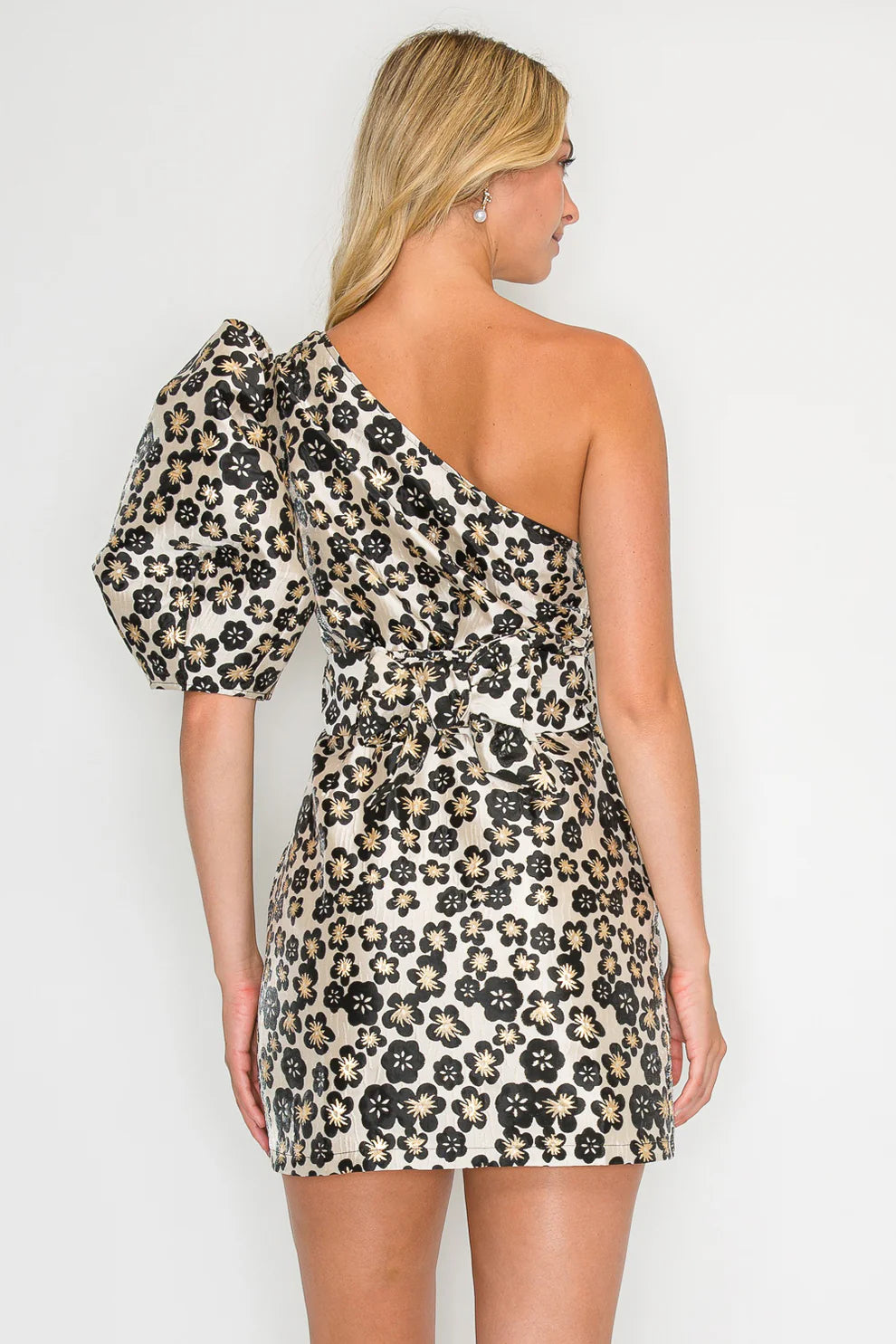 Black Jaquard One Shoulder dress