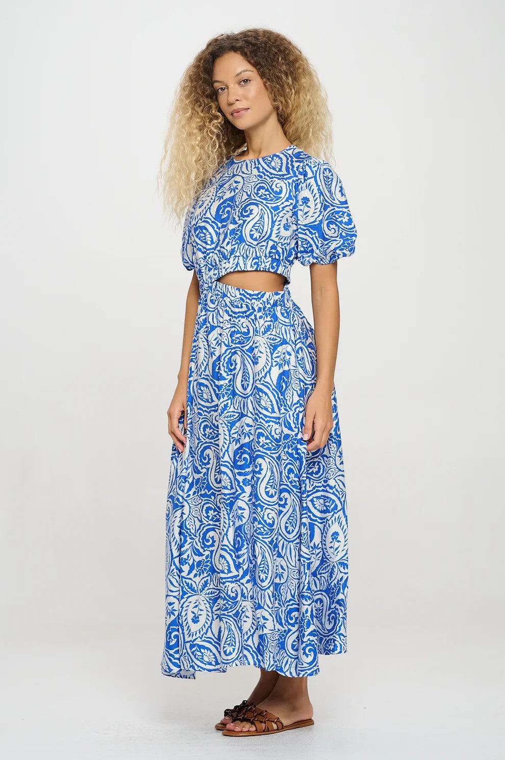 Athena Blue Paisley Cut-Out Maxi Dress – Glow