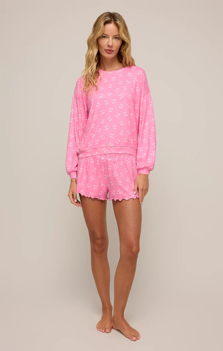 Cherry Long Sleeve Pajama Shorts