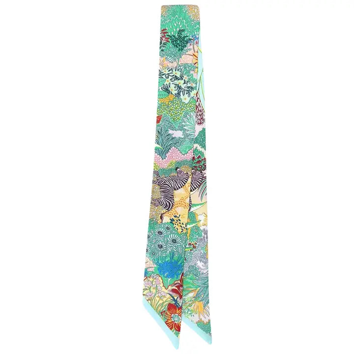 Knotted Green Floral Print Scarf Necklace L