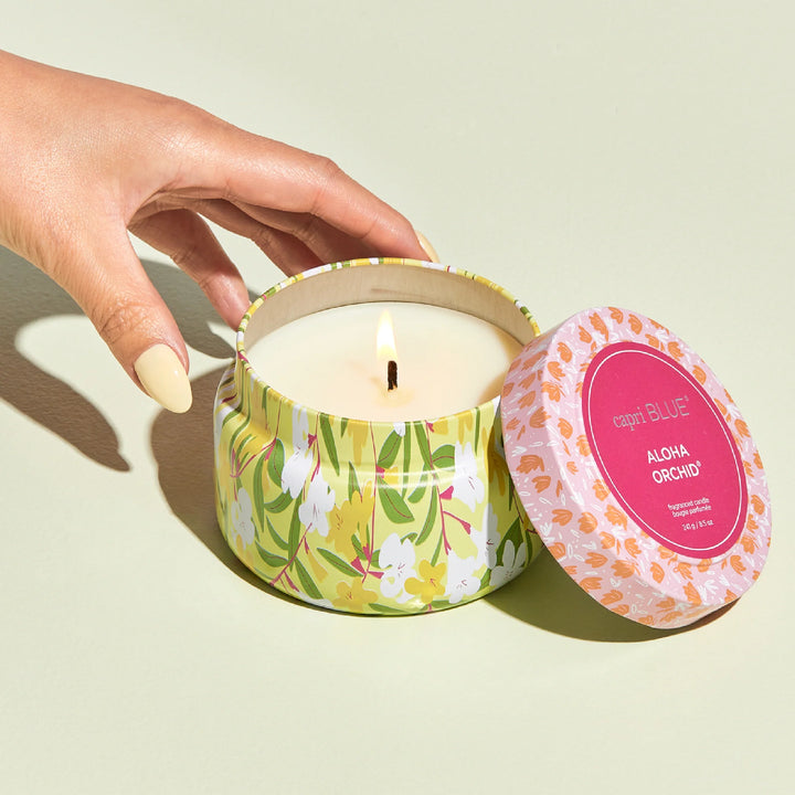 Aloha Orchid Pattern Play Printed Travel Tin Candle