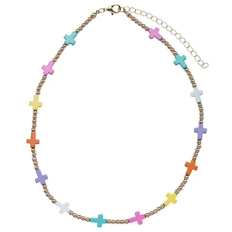 Kids Gold, Multi Beaded Necklace with Multi Crosses