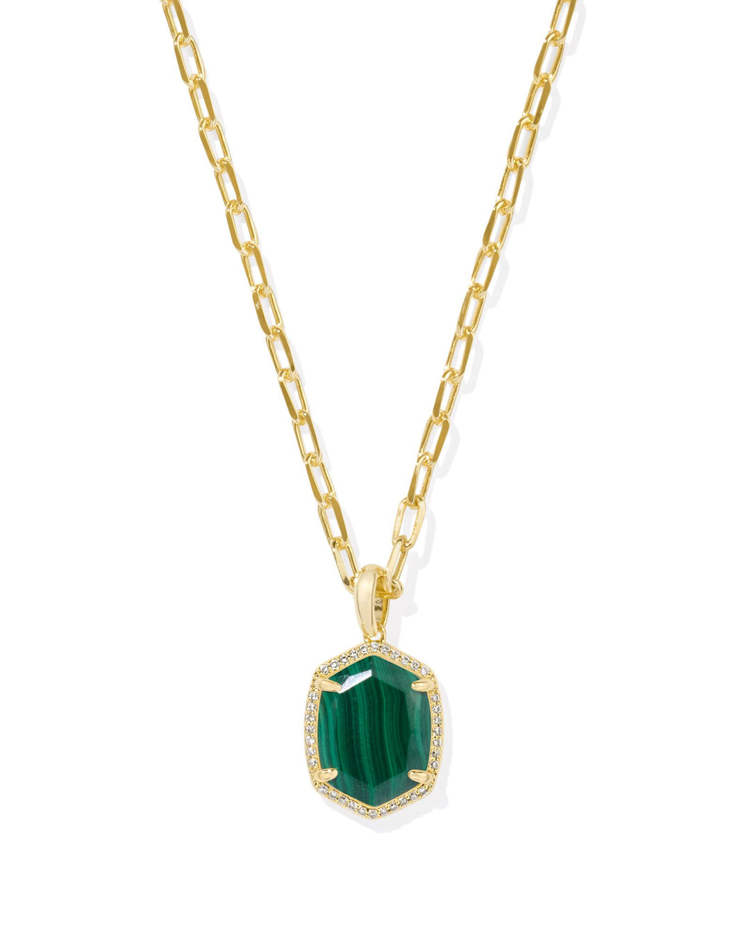 Kendra Scott Daphne Pave Frame Short Pendant Necklace Gold Green Malachite