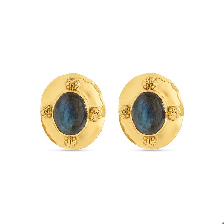 Cleo Oval Earrings in Hmmrd Gold,Blue Lab