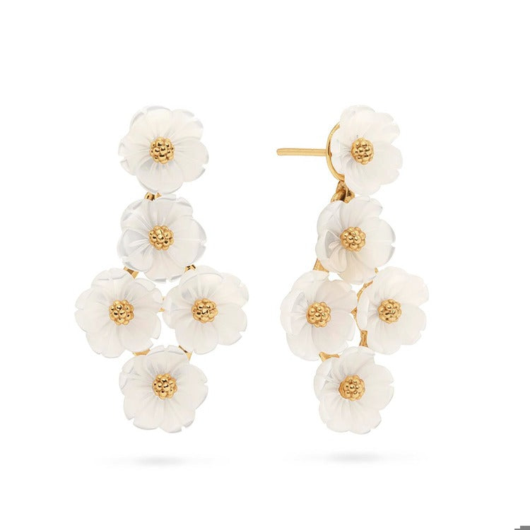 Mermaid Garden Floral Petite Earrings MOP Gold