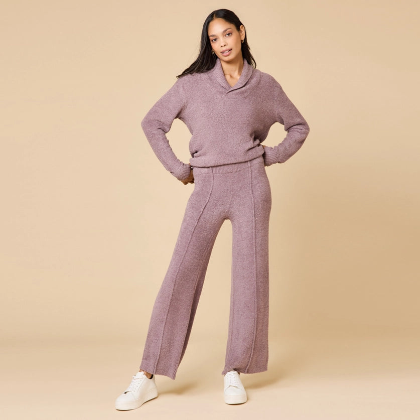Marshmallow Shawl Collar Top with Front Seam Pant