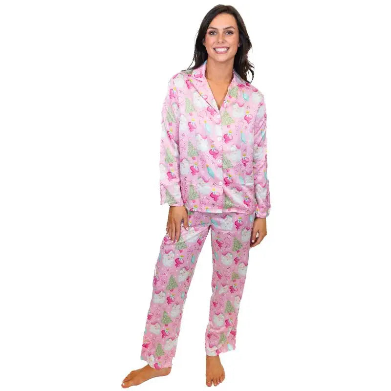 Baby It's Cold Outside Silky Satin Pajama Long Sleeve Set